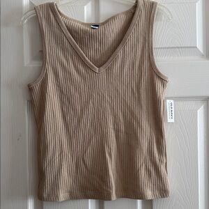 Old Navy Beige Ribbed V-Neck Tank Top